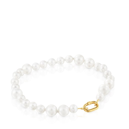 Hold Oval gold Bracelet with cultured pearls