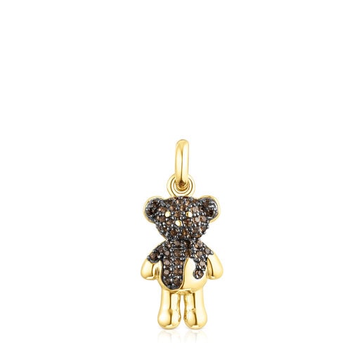 Pendente TOUS Teddy Bear Splash con placcatura in oro 18 kt su argento e quarzo fumé