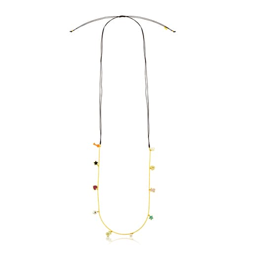 Vermeil Silver Face Necklace with Enamel, Pearl and Spinel