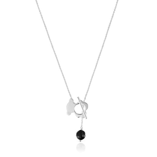 Collana con orsetto in argento e onice corta I-Bear