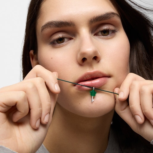 Silver, green nylon and chalcedony Necklace TOUS Unlock