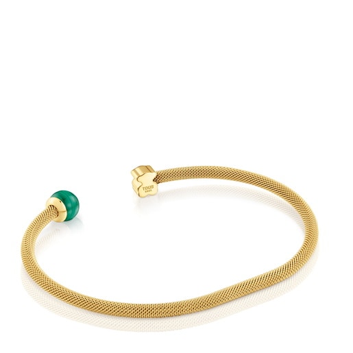 Gold-colored steel Bangle with malachite Icon Mesh