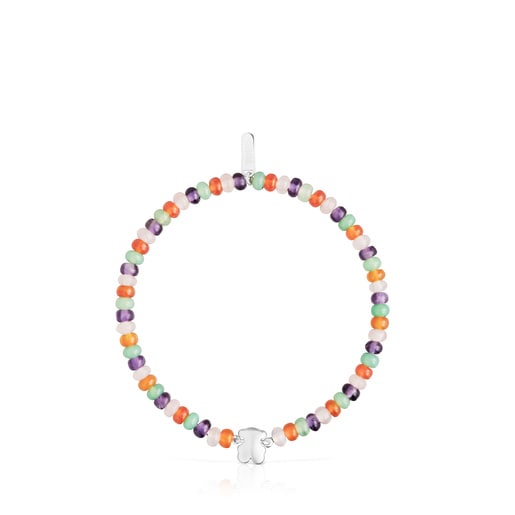 Elastic Bracelet with gemstones and a silver bear motif Bold Motif