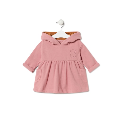 Baby girls hooded dress in Geome pink