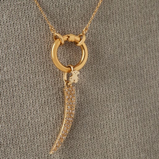 Gold TOUS Good Vibes cornucopia Pendant with Diamonds