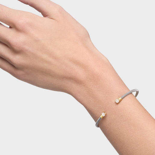 Steel, 14kt gold and lab-grown diamonds Bangle TOUS Mesh LGD