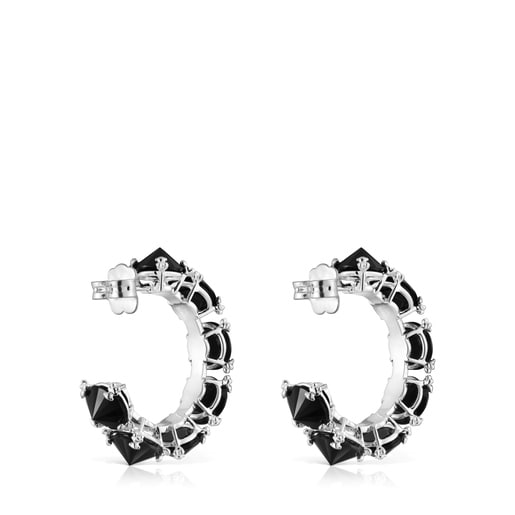 Large silver Color Pills Hoop earrings with onyx
