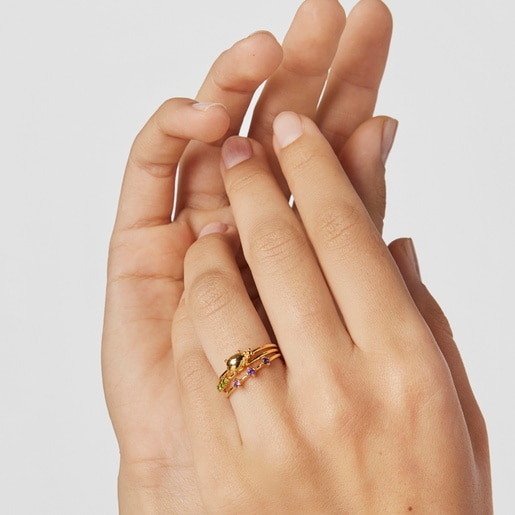 Set of three silver vermeil Virtual Garden Rings with gemstones