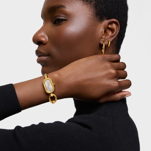 Reloj analógico/digital con brazalete de acero dorado TOUS Hold Oval