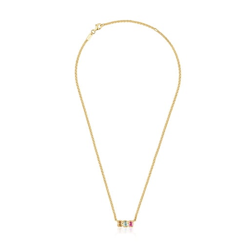 שרשרת קצרה Icon Color LGG מכסף בציפוי זהב 18 קראט עם אבני חן מעבדה