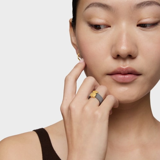 Steel and Gold TOUS Mesh Ring 0,7cm