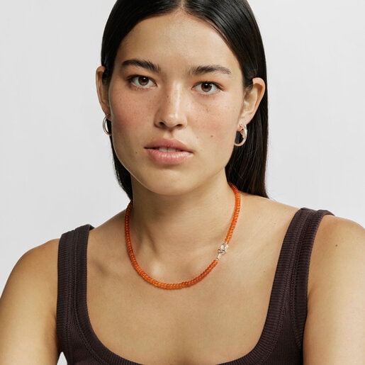 Silver Necklace with treated orange chalcedony TOUS MANIFESTO