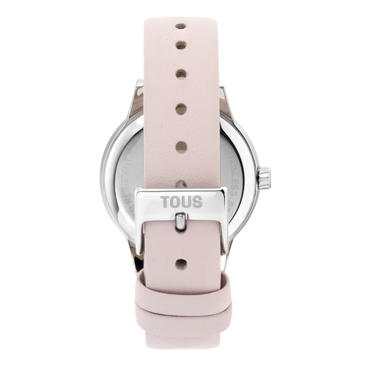 Reloj analógico New Muffin de acero con correa de piel rosa