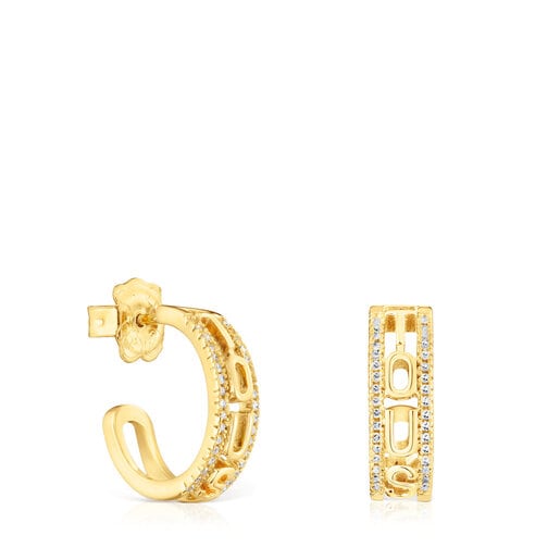 Silver vermeil Hoop earrings with diamonds Logo | TOUS