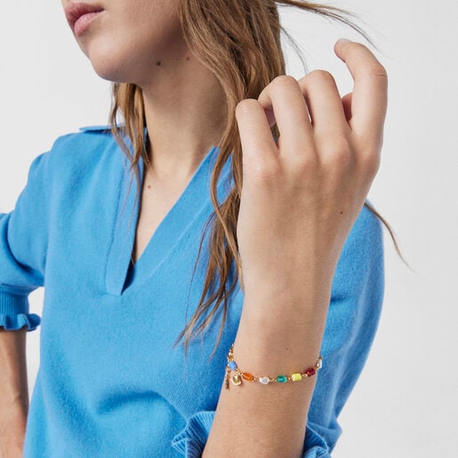 Silver vermeil Oceaan Bracelet with pearls and multicolored glass