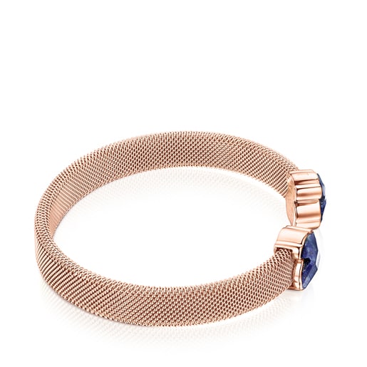 Rose IP Steel Mesh Color Bracelet with Lapis Lazuli