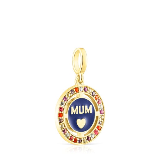 Anhänger TOUS Crossword Mama Mum aus Vermeil-Silber mit Edelsteinen und Emaille