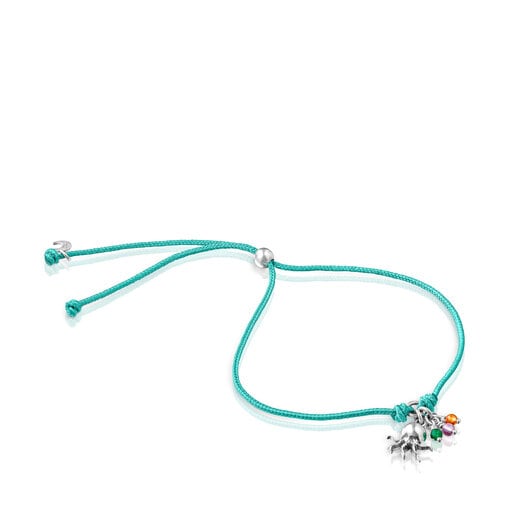 Braçalet de cordó turquesa amb motiu pop i gemmes Save Ocean