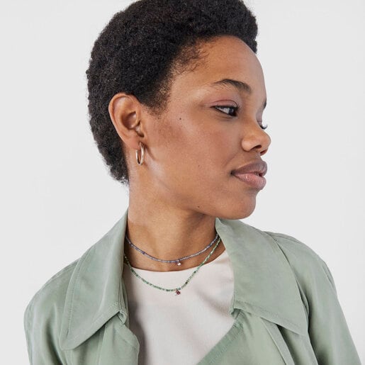 Колье Camille из серебра с розовой позолотой, зеленым горным хрусталем, рубином и жемчугом