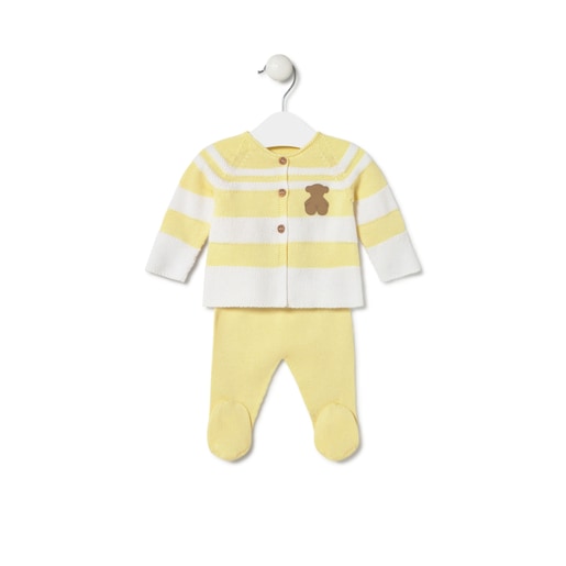 Conjunto de punto de bebé Tricot a rayas amarillo