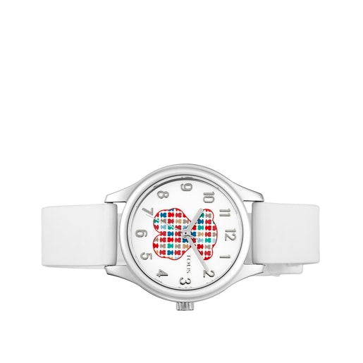 Montre Tartan Kids en acier avec bracelet en silicone blanc