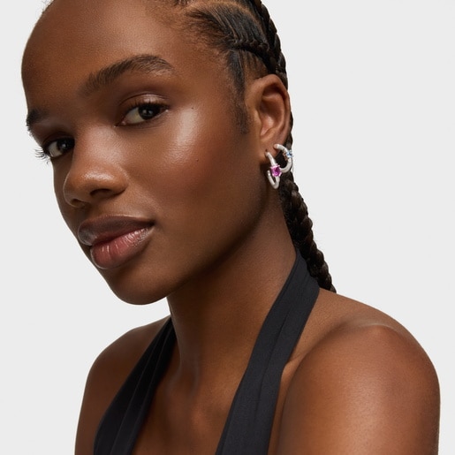 Aros aro de plata y zafiro creado en laboratorio TOUS Mesh LGG