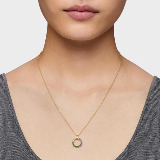 Collar con baño de oro 18 kt sobre plata y gemas Straight