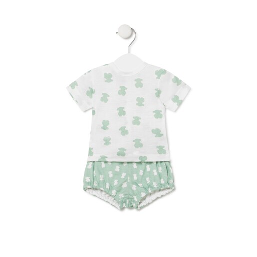 Bear T-shirt and nappy cover briefs outfit in Mist