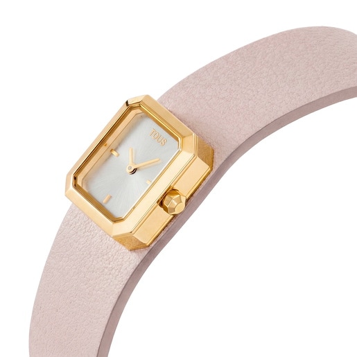 Analog Watch with rose-colored leather and gold-colored steel bracelet TOUS KARAT EMERALD MINI
