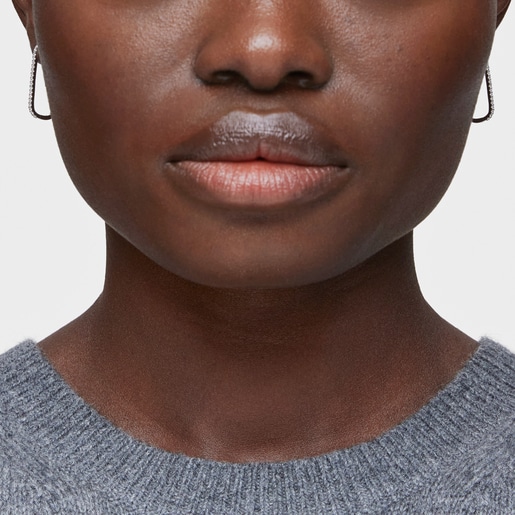 Aretes aro largos oval de oro blanco con diamantes Les Classiques