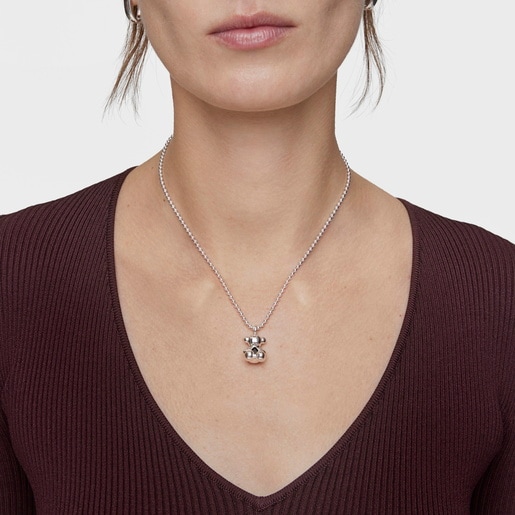 Colgante oso mediano de plata y ónix Bold Bear