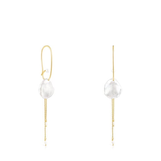 Long Silver Vermeil Nenufar petal Earrings with Pearls