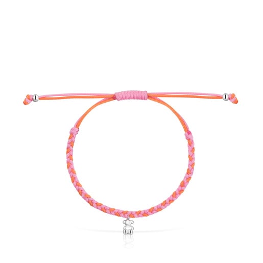 Pulsera oso de plata y nylon naranja/rosa TOUS Motivos