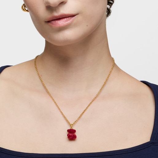 Dije oso velvet en color burdeos con baño de oro 18 kt sobre plata Bold Bear