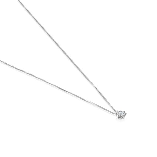 Collier rosace en or blanc et diamants 0,10 ct court Les Classiques