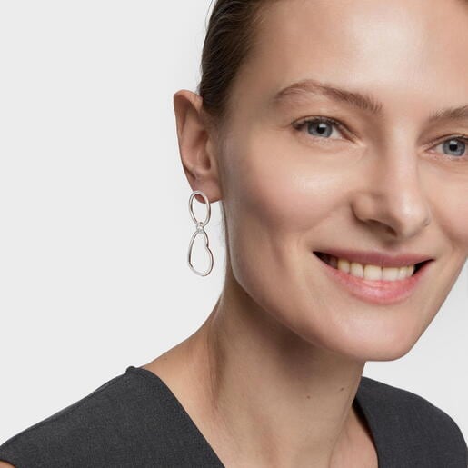 Aretes cortos de plata y motivos Straight