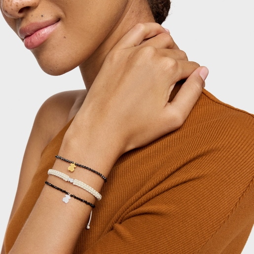 ヘマタイトと18ktゴールドコーティング・シルバーのベアのモチーフを添えた伸縮性ブレスレット TOUS Motif