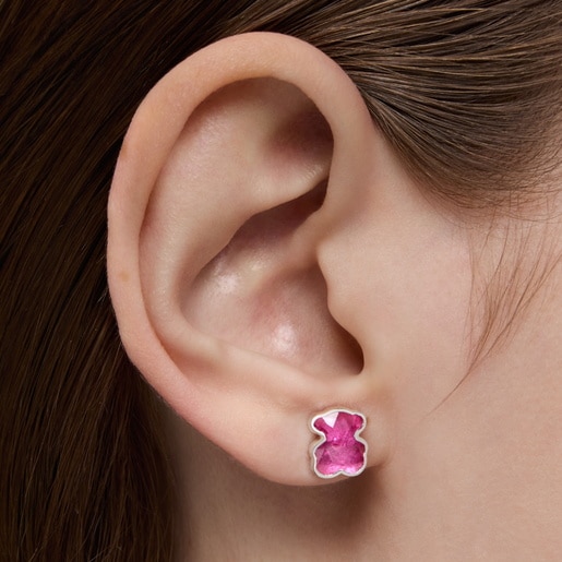 Silver Earrings with laboratory-grown ruby 10 mm Icon Color LGG