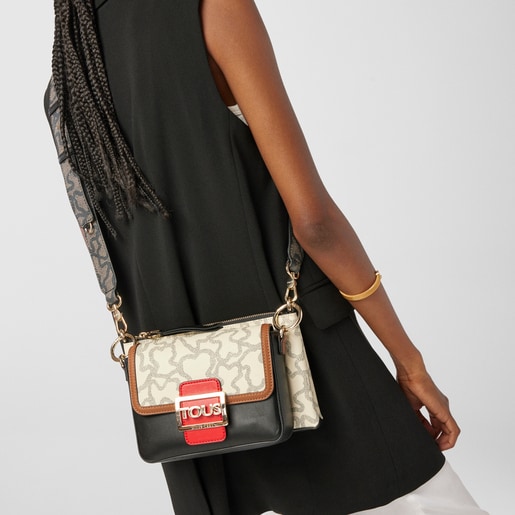 Двойная сумка через плечо Kaos Icon разноцветная, красная и бежевая