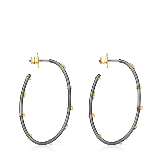 Large dark silver Magic Nature Hoop earrings with diamonds | TOUS