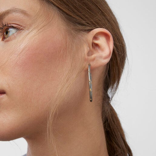 Large dark silver Magic Nature Hoop earrings with diamonds