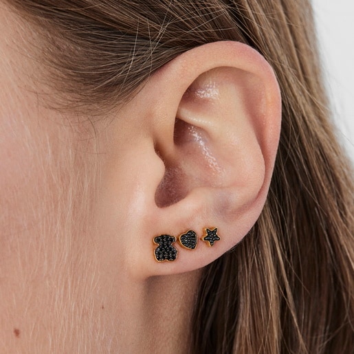 Pack de Piercings de oreja con baño de oro 18 kt sobre plata y espinela TOUS Basics