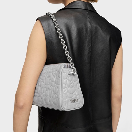 Large gray leather Handbag TOUS Greta