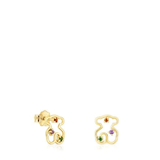 Gold Tsuri Bear earrings with gemstones