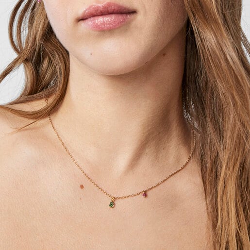 عقد New Motif من TOUS من فيرميل الفضة مُزيّن بدبدوب من ديوبسيد الكروم