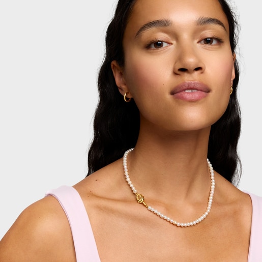 Short cultured pearl Necklace with 18kt gold plating over silver TOUS MANIFESTO