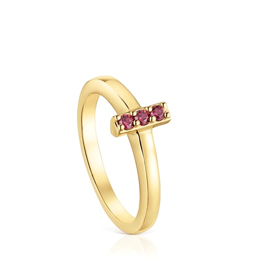 טבעת TOUS Basic Colors קטנה בציפוי זהב 18 קראט על כסף משובץ אבן רודולייט