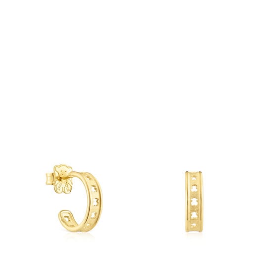 Small silver vermeil TOUS Bear Row hoop earrings with silhouette