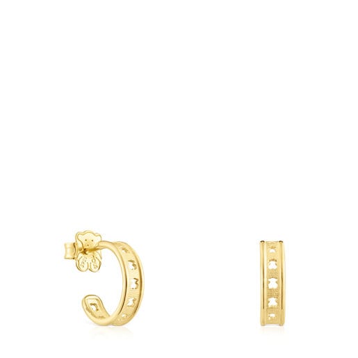 Piccoli orecchini a cerchio con placcatura in oro 18 kt su argento con silhouette TOUS Bear Row