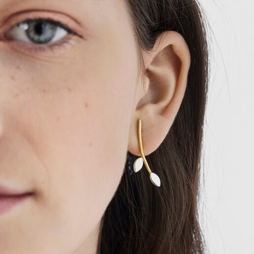 עגילי Real Mix Leaf קצרים עשויים ורמיל כסף וכסף